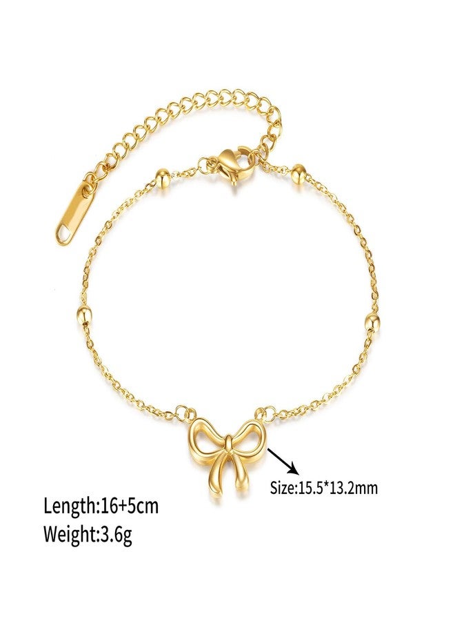 GLMOCM Gold Bow Bracelet for Women Beaded Bow Bracelets Pearl Bow Stretch Bracelets Gold Bead Stackable Bracelet Fashion Jewelry for Women (Gold Chian) - Image 4